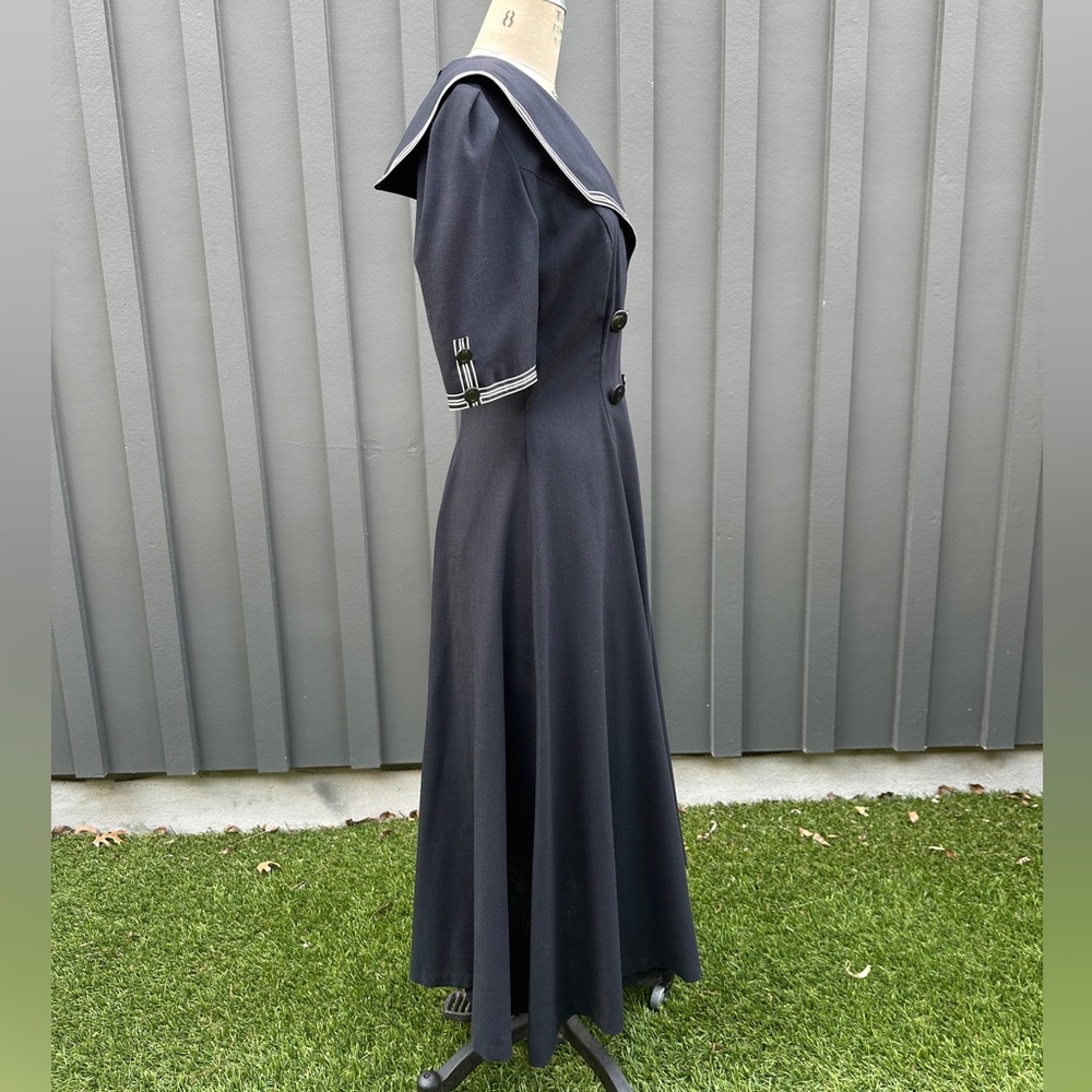 Vintage 1980s “American Design” Black Sailor Fuku Collar Short Sleeve Maxi Dress - Picture 11 of 15